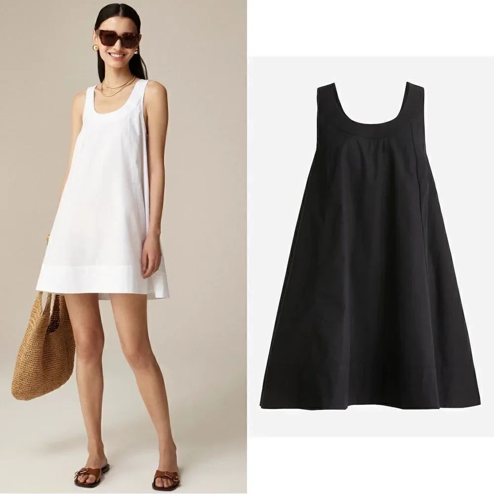 NWT J CREW Scoopneck shift dress in cotton poplin in black